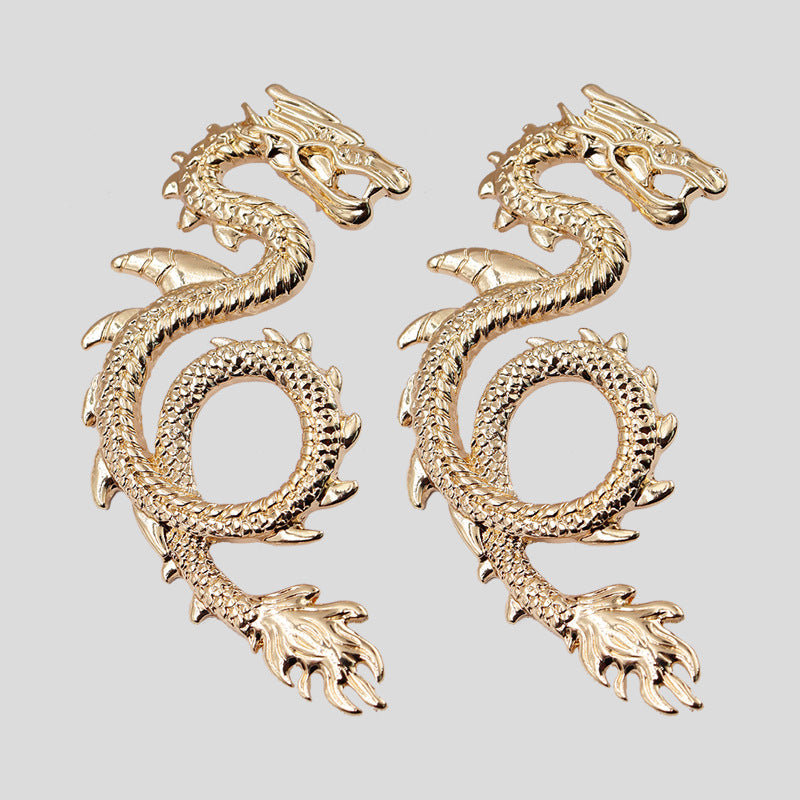 Zodiac Dragon Stud Earrings with Exaggerated Design and Cross-border Charm