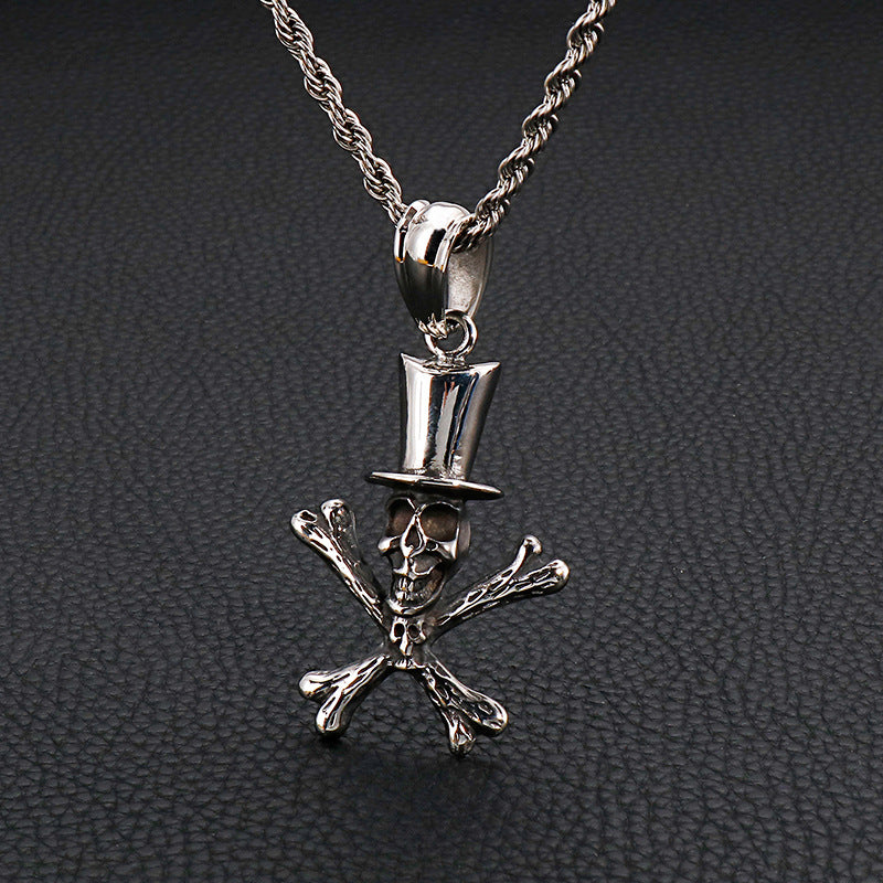 Halloween Skull Cross Pendant - Men's Titanium Steel Punk Necklace