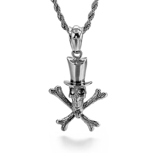 Halloween Skull Cross Pendant - Men's Titanium Steel Punk Necklace