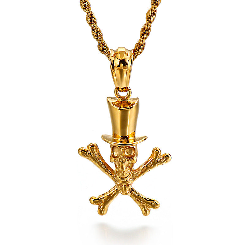 Halloween Skull Cross Pendant - Men's Titanium Steel Punk Necklace