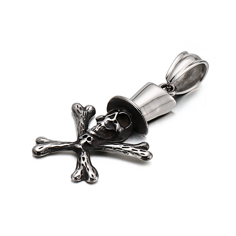 Halloween Skull Cross Pendant - Men's Titanium Steel Punk Necklace