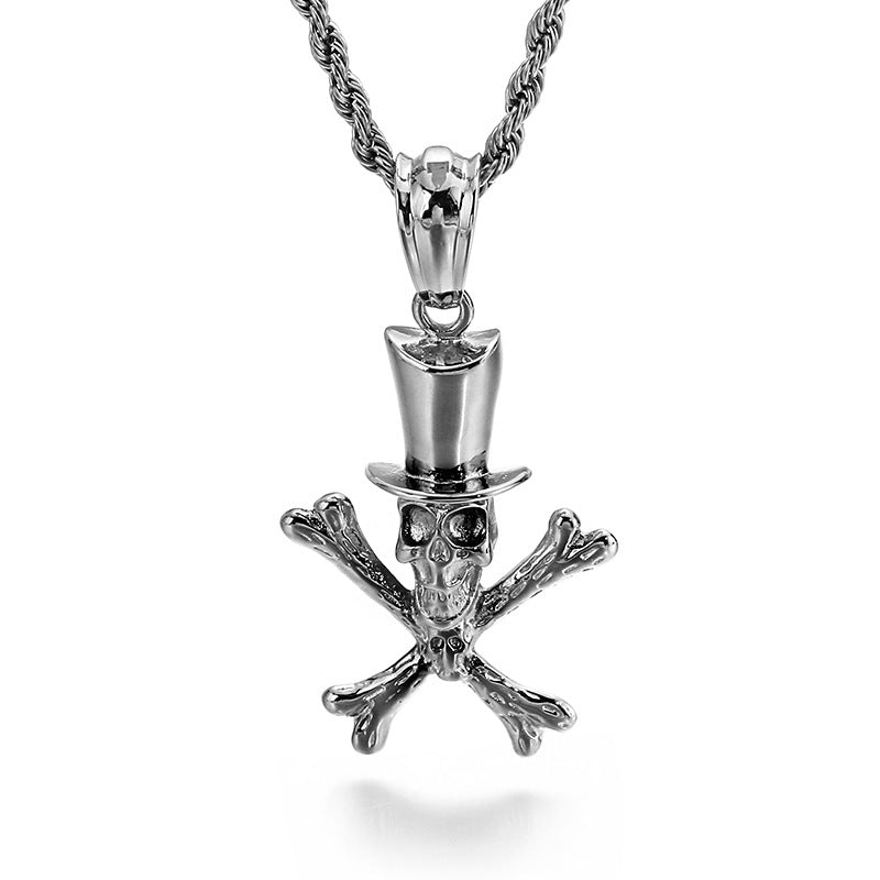 Halloween Skull Cross Pendant - Men's Titanium Steel Punk Necklace