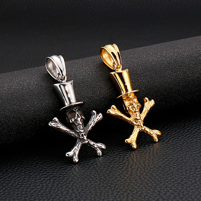 Halloween Skull Cross Pendant - Men's Titanium Steel Punk Necklace