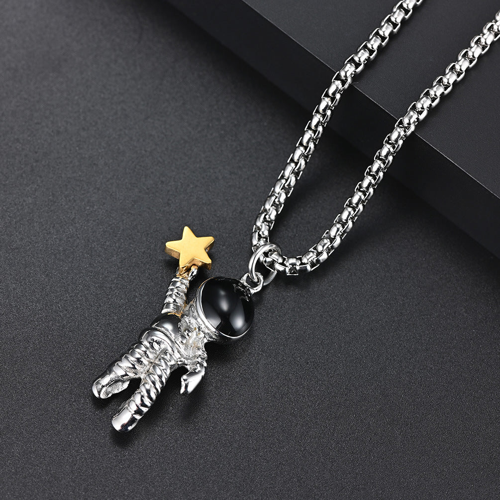 New Star-Picking Astronaut Titanium Steel Pendant Necklace