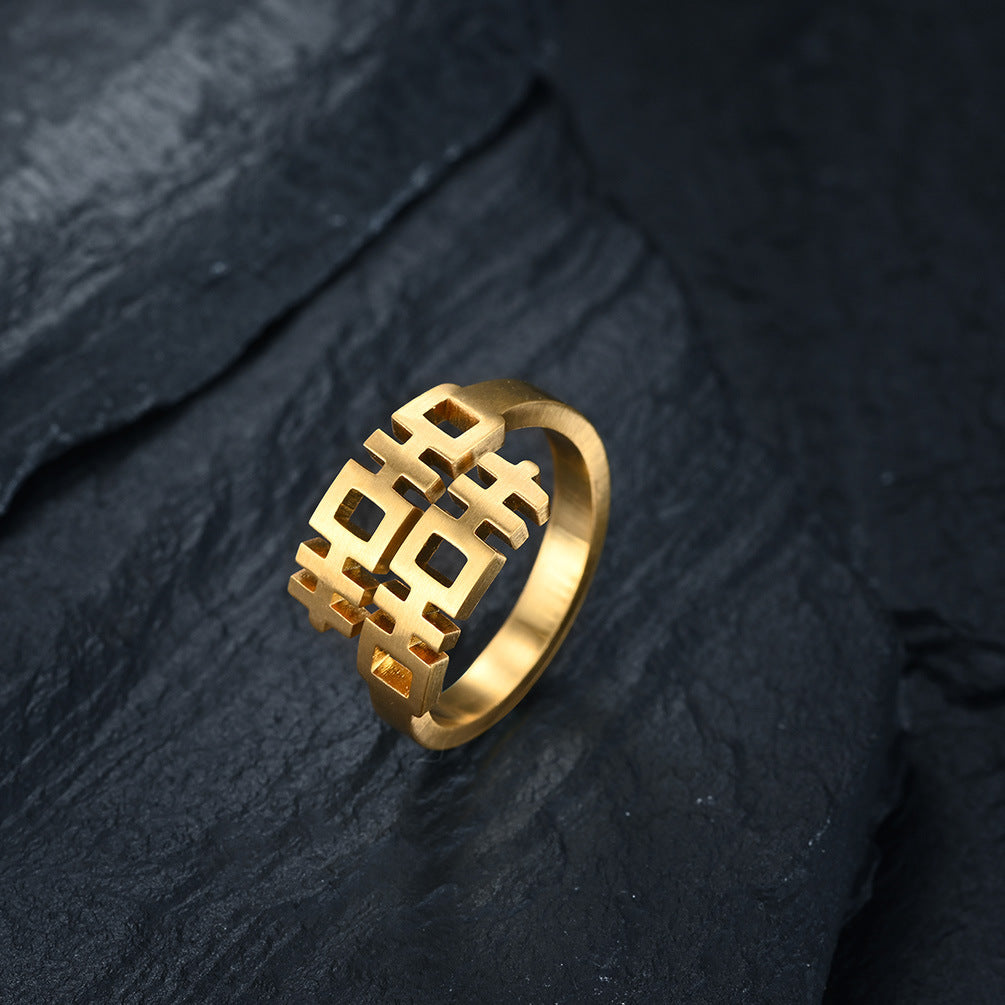 Chinese Style Double Happiness Hipster Ring for Men JZ409