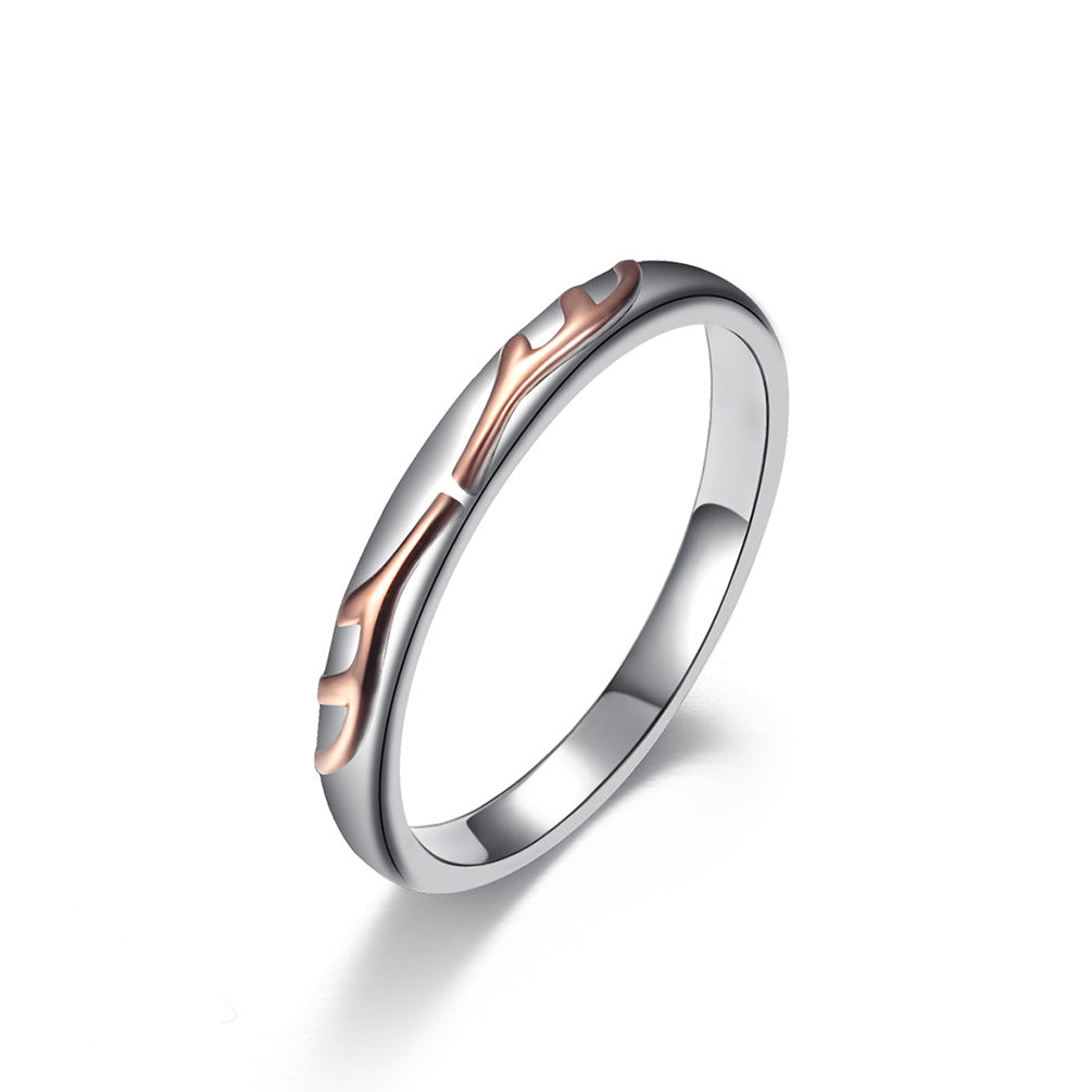 Titanium Steel Antlers Couple Ring Rose Gold Gift for All