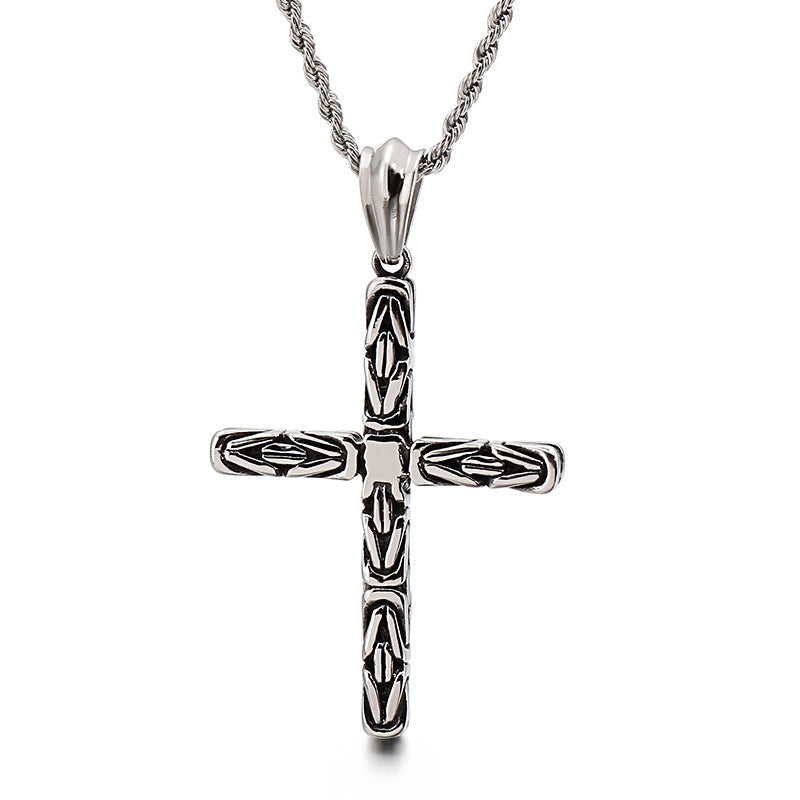 European Style Men's Titanium Steel Cross Pendant with Stainless Steel Creative Design