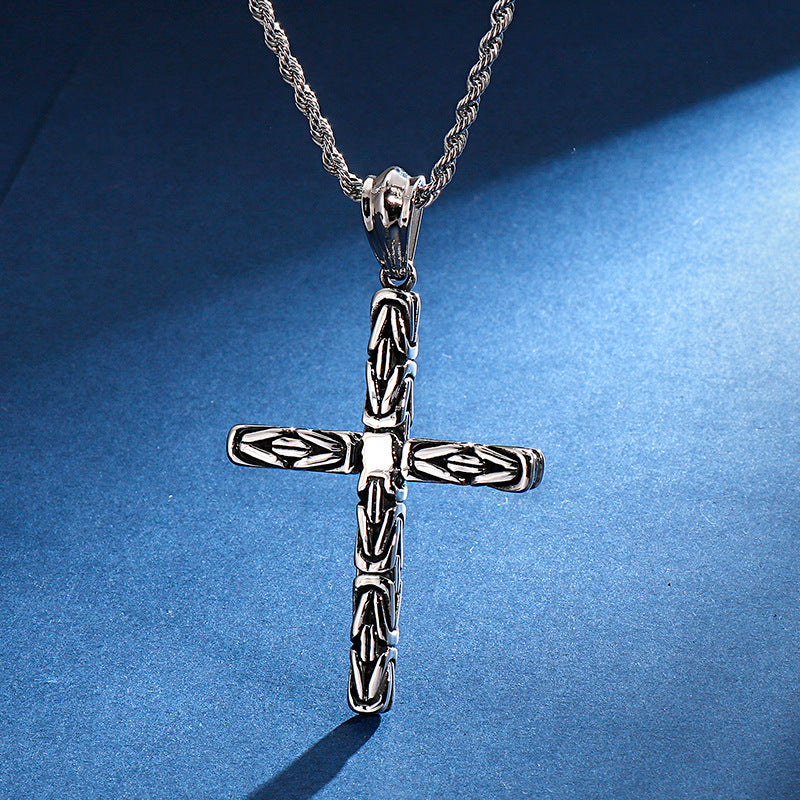 European Style Men's Titanium Steel Cross Pendant with Stainless Steel Creative Design