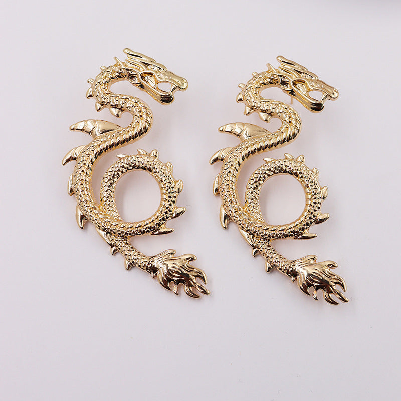 Zodiac Dragon Stud Earrings with Exaggerated Design and Cross-border Charm