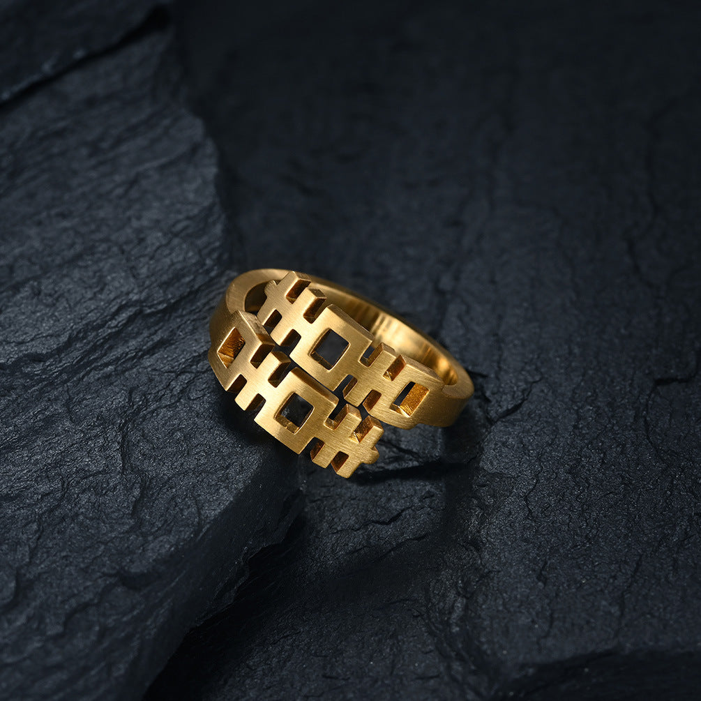 National Style Hipster Ring in 18K Gold Plated Steel