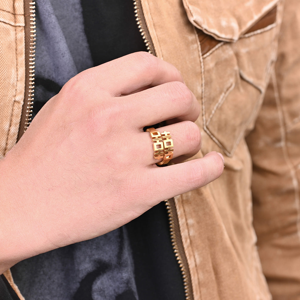 Chinese Style Double Happiness Hipster Ring for Men JZ409