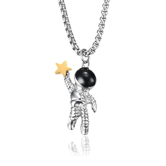 New Star-Picking Astronaut Titanium Steel Pendant Necklace