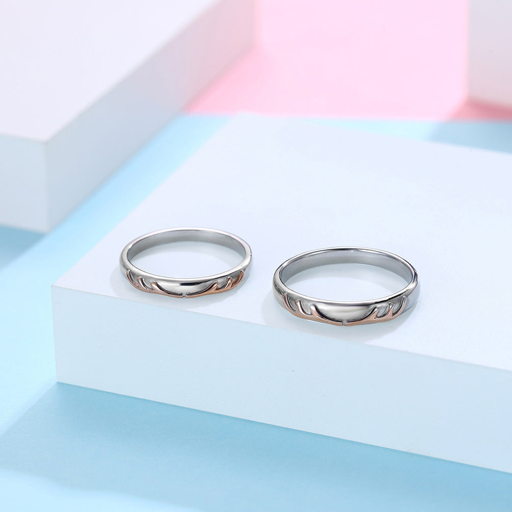 Titanium Steel Antlers Couple Ring Rose Gold Gift for All