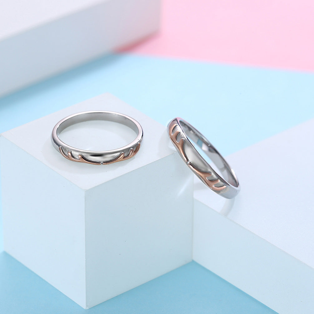 Titanium Steel Antlers Couple Ring Rose Gold Gift for All