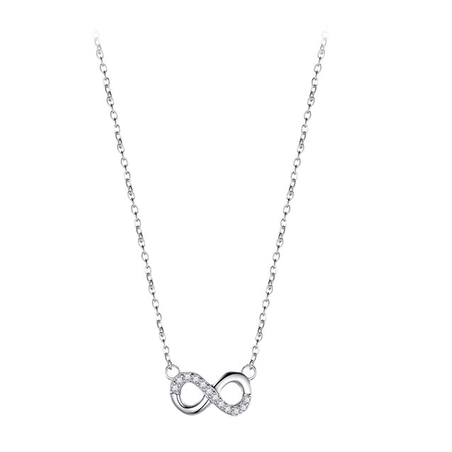 Simple Infinite Love Symbol Sterling Silver Necklace Set - Japanese and Korean Fashion Couple Cross Chain Jewelry