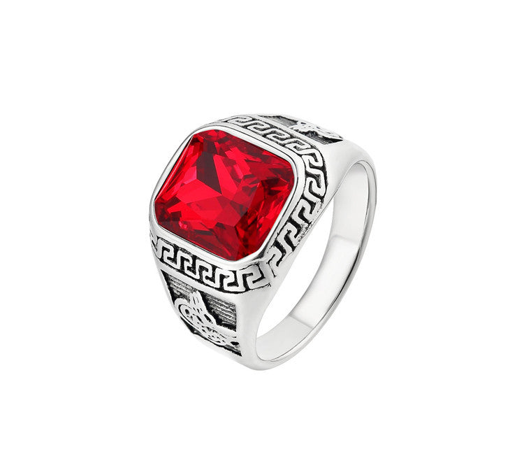 Zircon Ring With Great Wall Pattern Titanium Steel Unisex Shield by Planderful For Men And Women