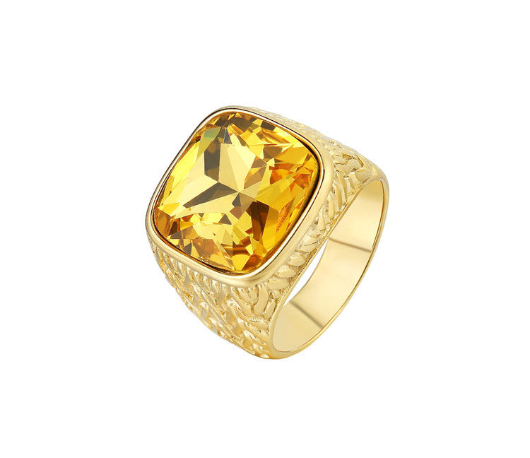 Planderful Unisex Steel Ring Gold Plated Zircon Titanium For Protection Everyday Genie Size 7 To 12