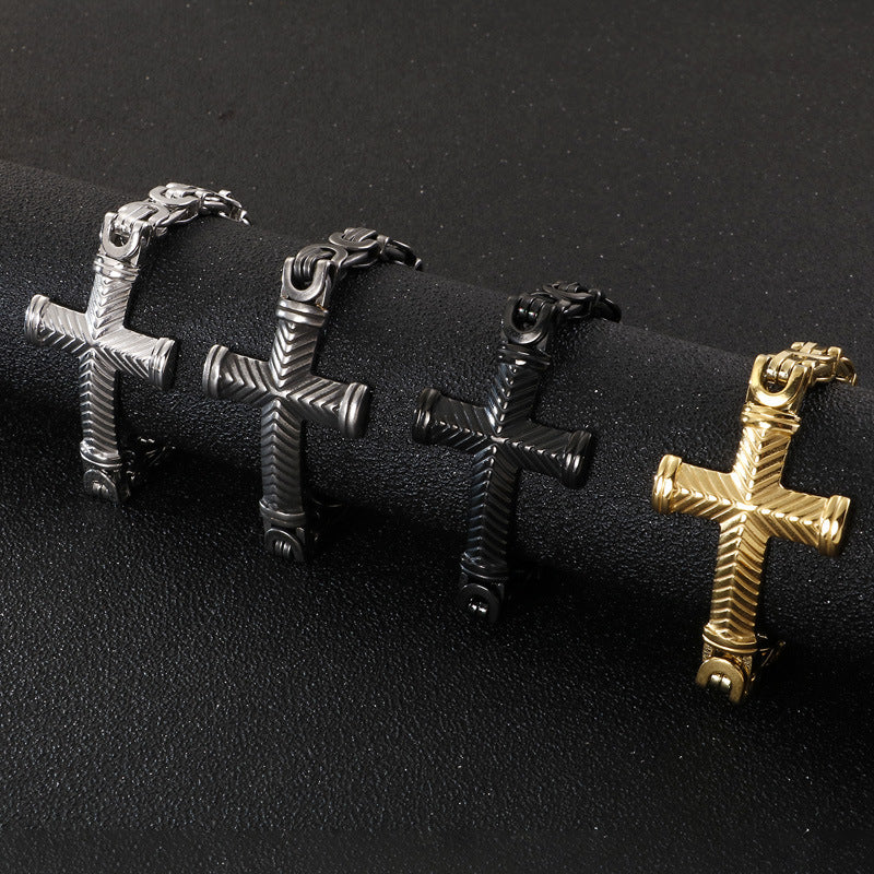 Stylish Korean-Inspired Personalized Retro Stainless Steel Cross Bracelet for Men