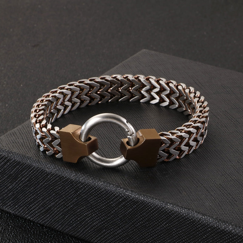 Trendy Men's Double-Layer Fish Scale Bracelet in Titanium Steel - European and American Retro Jewelry
