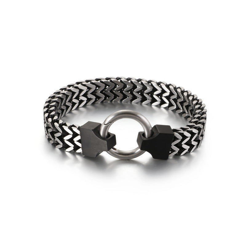 Trendy Men's Double-Layer Fish Scale Bracelet in Titanium Steel - European and American Retro Jewelry