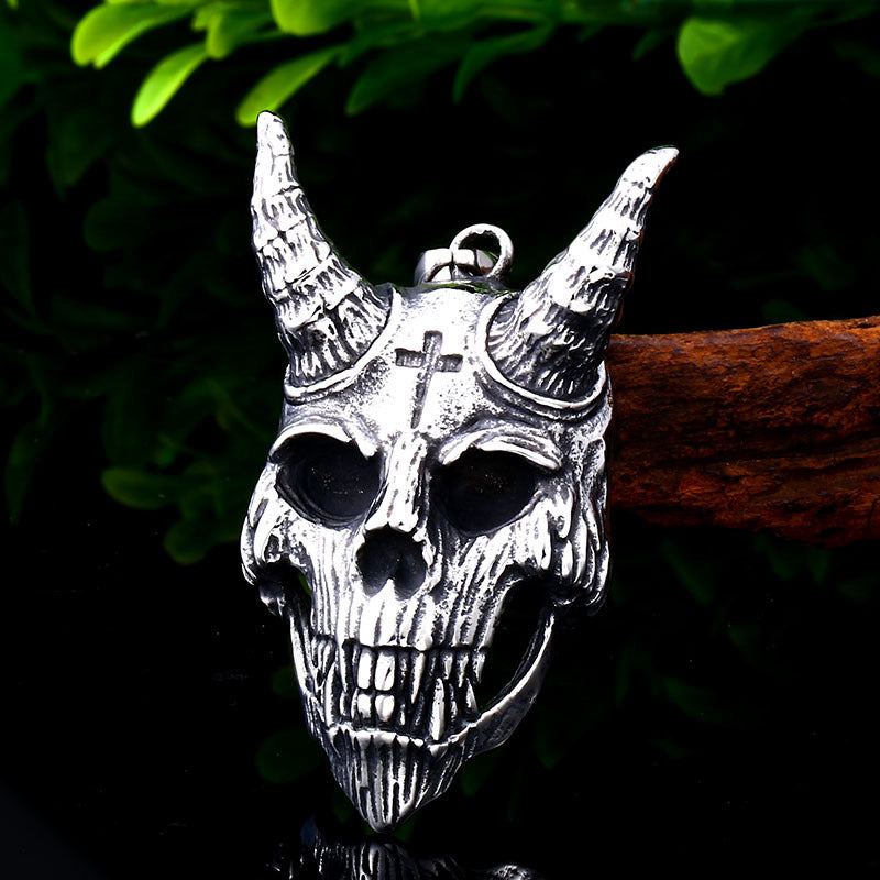 Men's Stainless Steel Pendant – Punk Sheep Skull Pendant – Biker Titanium Steel Hair Necklace