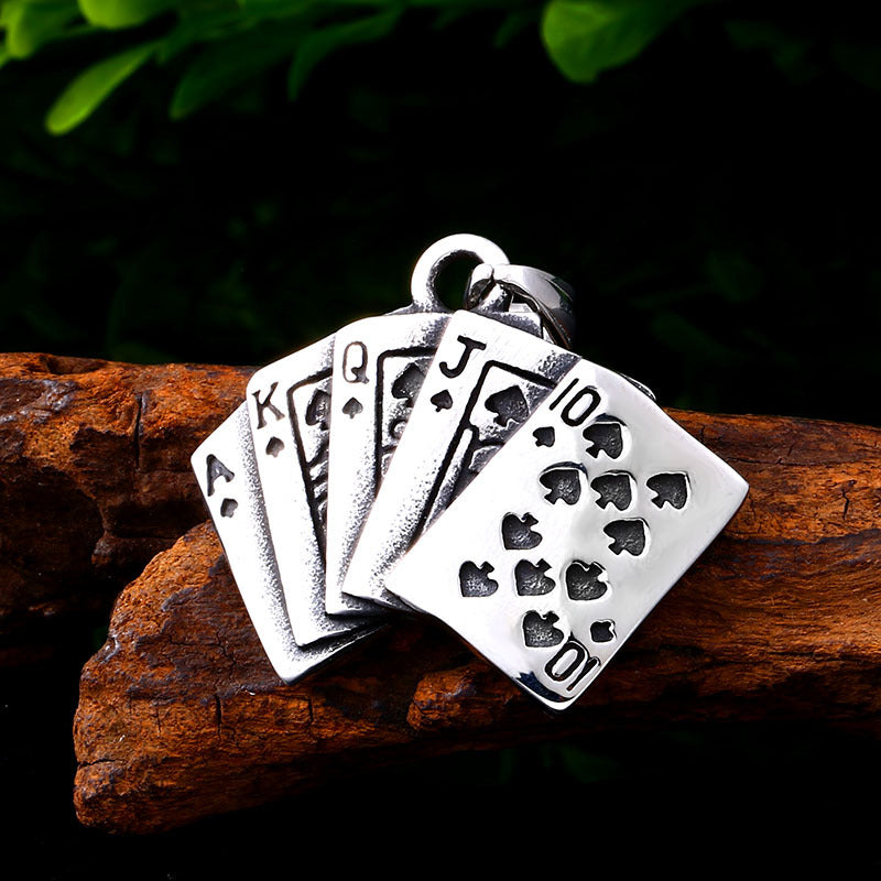 Titanium Steel Spade Flush Pendant for Men - Stylish Playing Cards Jewelry Wholesale
