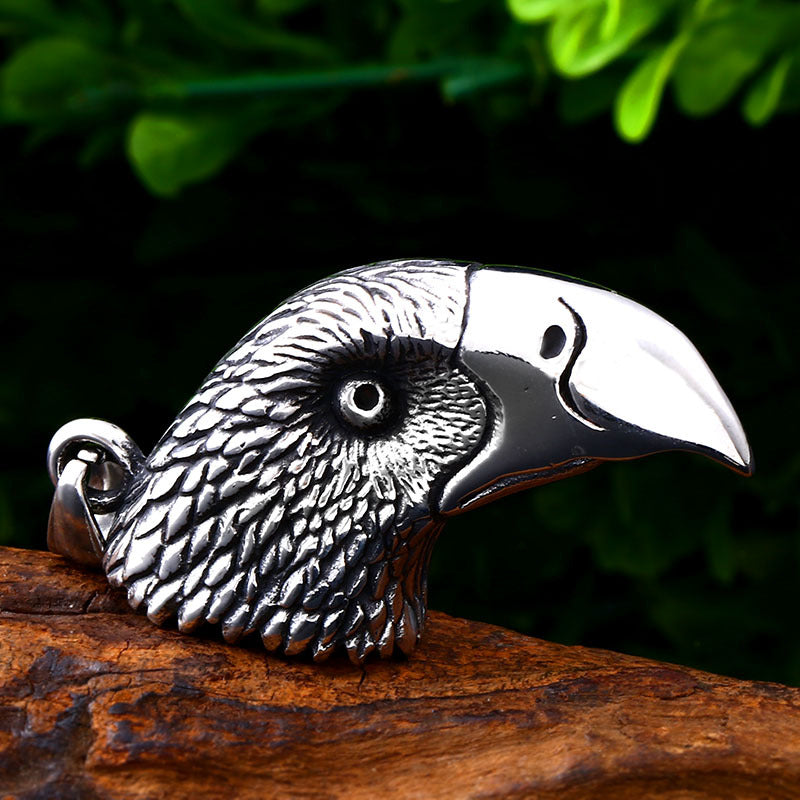 Punk-Inspired Titanium Steel Crow Head Pendant for Men - Wholesale Jewelry Accessories