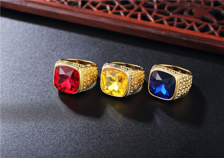 Planderful Unisex Steel Ring Gold Plated Zircon Titanium For Protection Everyday Genie Size 7 To 12