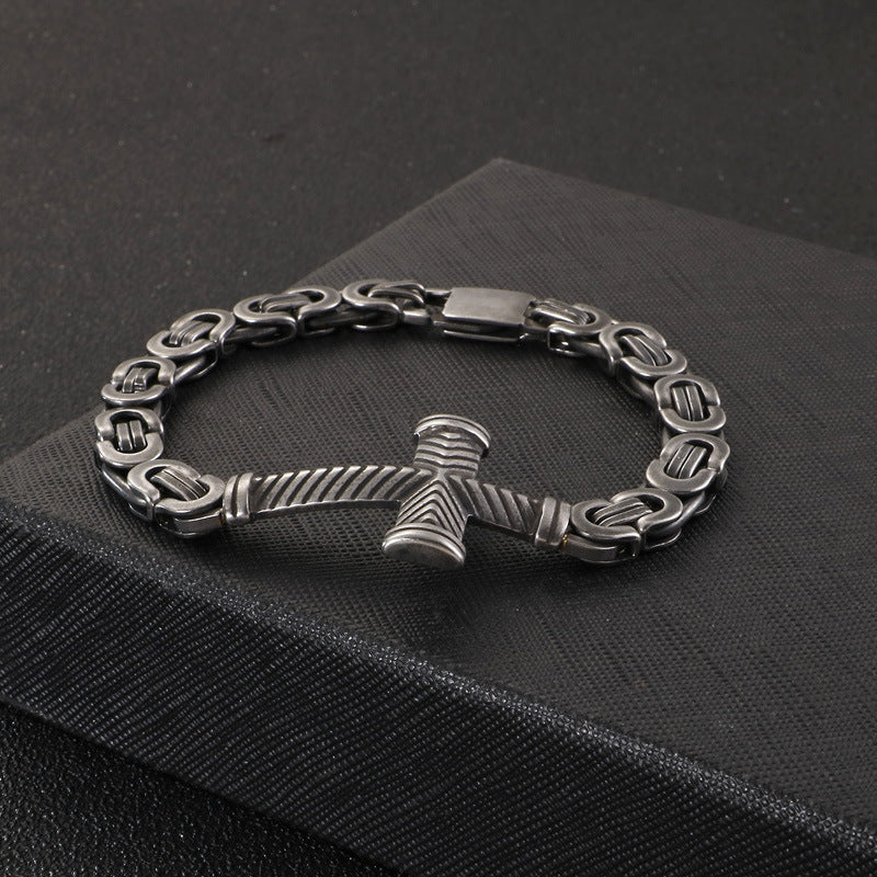 Stylish Korean-Inspired Personalized Retro Stainless Steel Cross Bracelet for Men