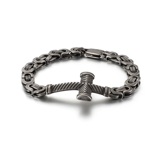 Stylish Korean-Inspired Personalized Retro Stainless Steel Cross Bracelet for Men