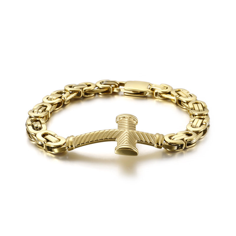 Stylish Korean-Inspired Personalized Retro Stainless Steel Cross Bracelet for Men