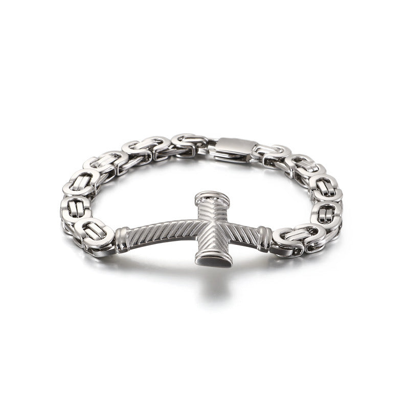 Stylish Korean-Inspired Personalized Retro Stainless Steel Cross Bracelet for Men