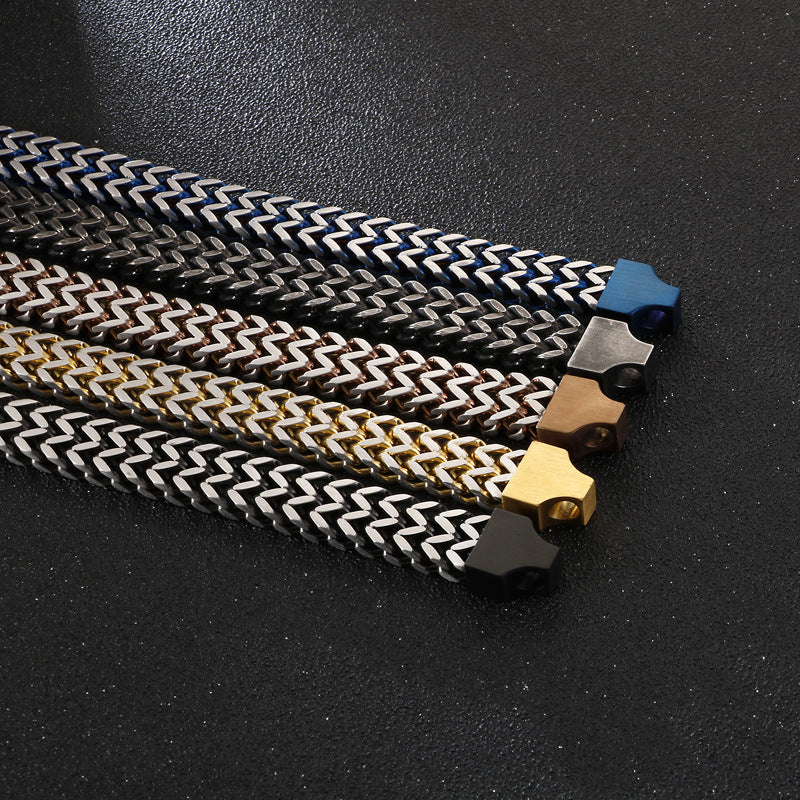 Trendy Men's Double-Layer Fish Scale Bracelet in Titanium Steel - European and American Retro Jewelry