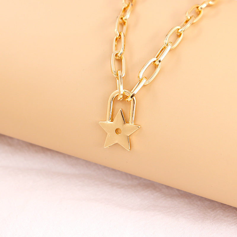 European and American Candy Fruit Five Star Necklace, Trendy Alloy Lock - Female Hip Hop Fashion Jewelry