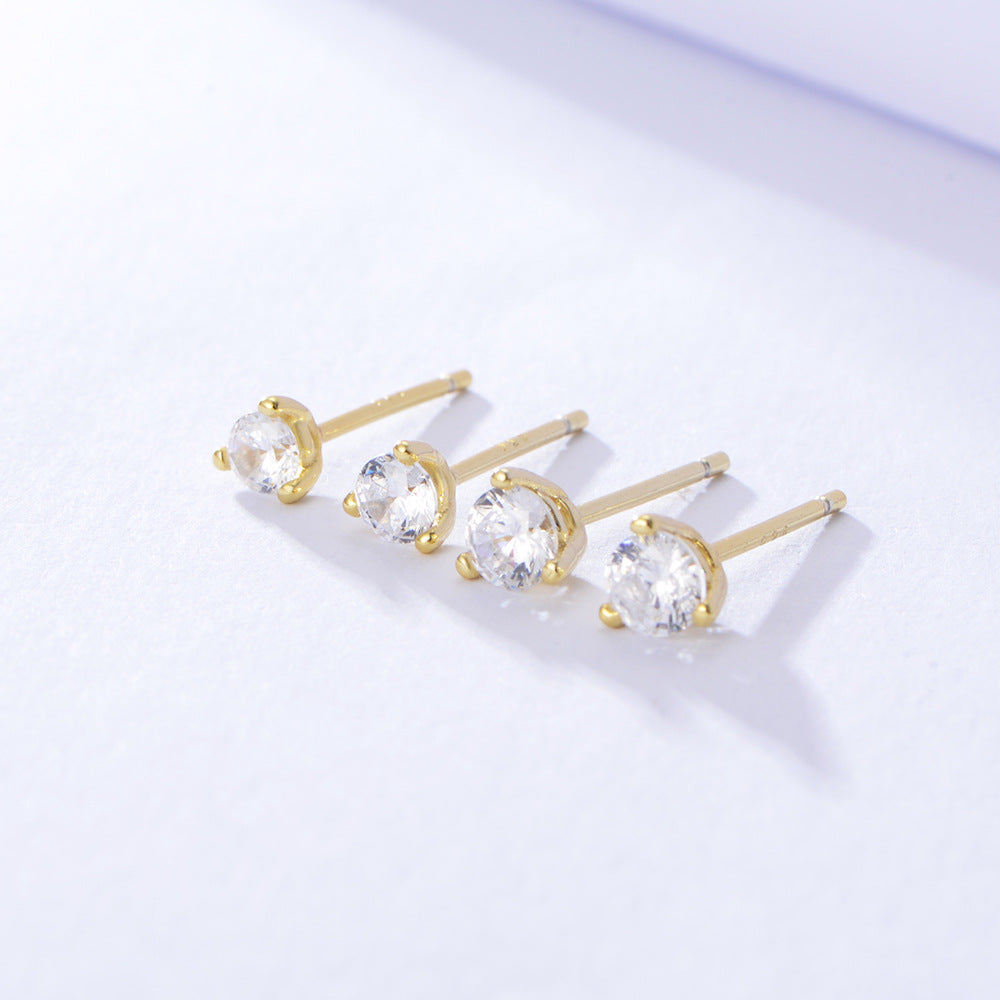 S925 Sterling Silver Three-Claw Round Zircon Stud Earrings Mini Earrings Trinkets