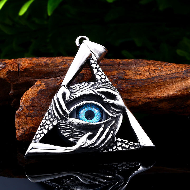 Punk-Inspired Stainless Steel Devil's Eye Evil Hand Pendant for Men – Bold Titanium Steel Jewelry