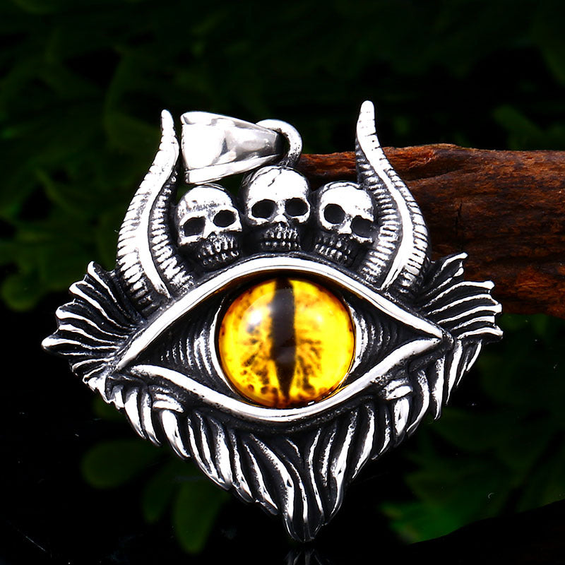 Punk-Inspired Devil's Eye Skull Titanium Steel Pendant for Men