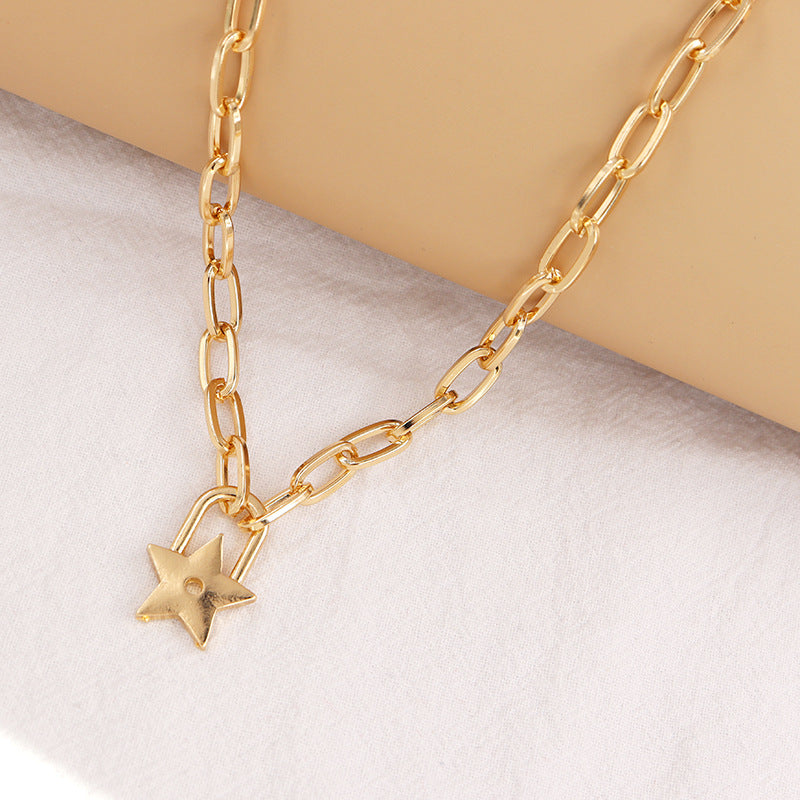 European and American Candy Fruit Five Star Necklace, Trendy Alloy Lock - Female Hip Hop Fashion Jewelry