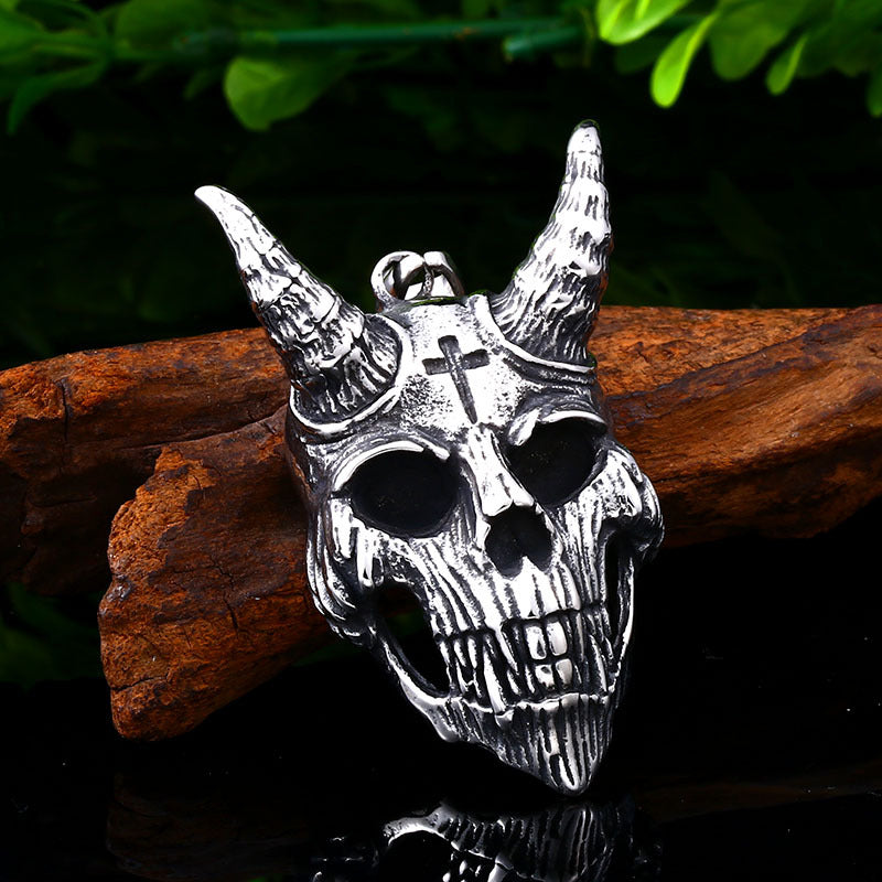 Men's Stainless Steel Pendant – Punk Sheep Skull Pendant – Biker Titanium Steel Hair Necklace