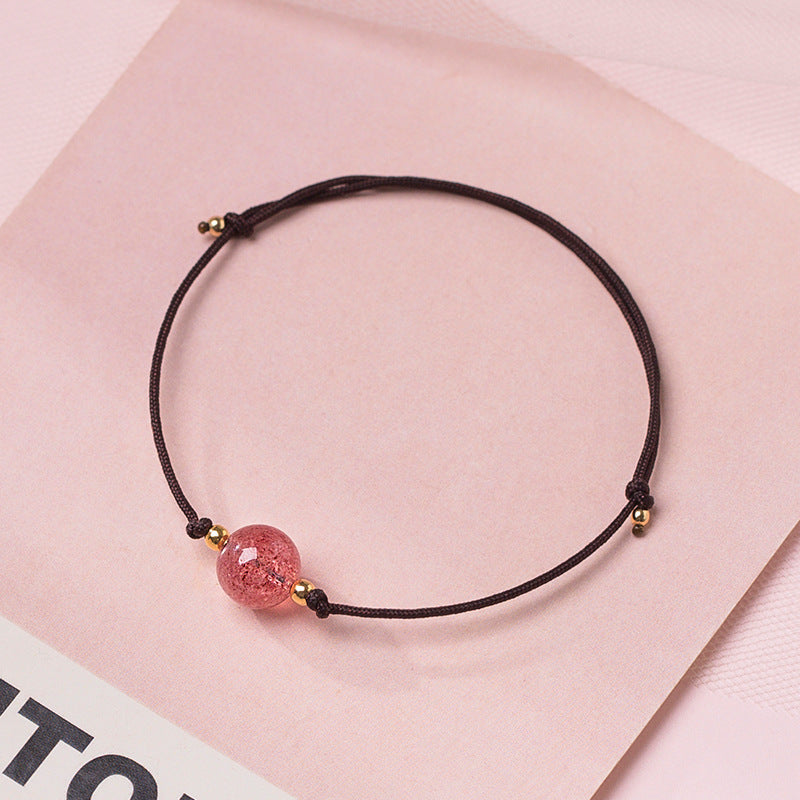 Handmade Forest Style Strawberry Crystal Bracelet for Women - Minimalist Pink Bead Bracelet