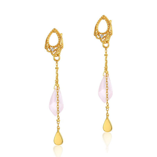 Luxury Tassel Pink Crystal Silver Drop Earrings