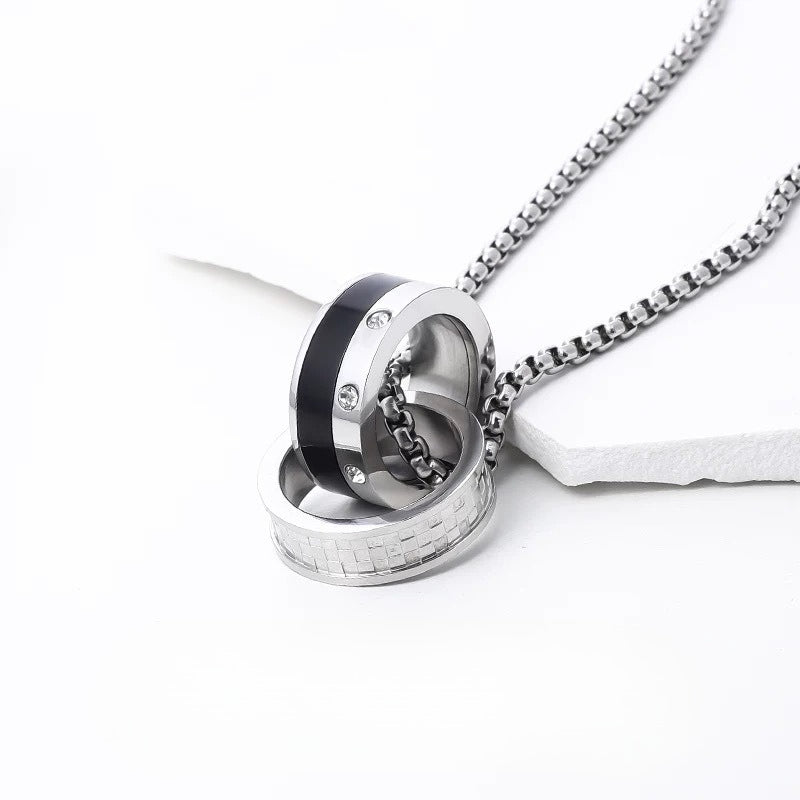 Planderful Everyday Genie Titanium Steel Double Hoop Ring Necklace For Men Crystal Pendant Trendsetting Accessory
