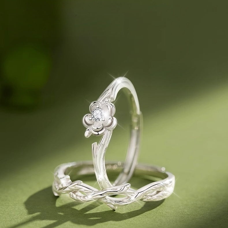 Planderful 925 Sterling Silver Platycodon Flower Light Luxury Couple Ring Adjustable For Women And Men Gift