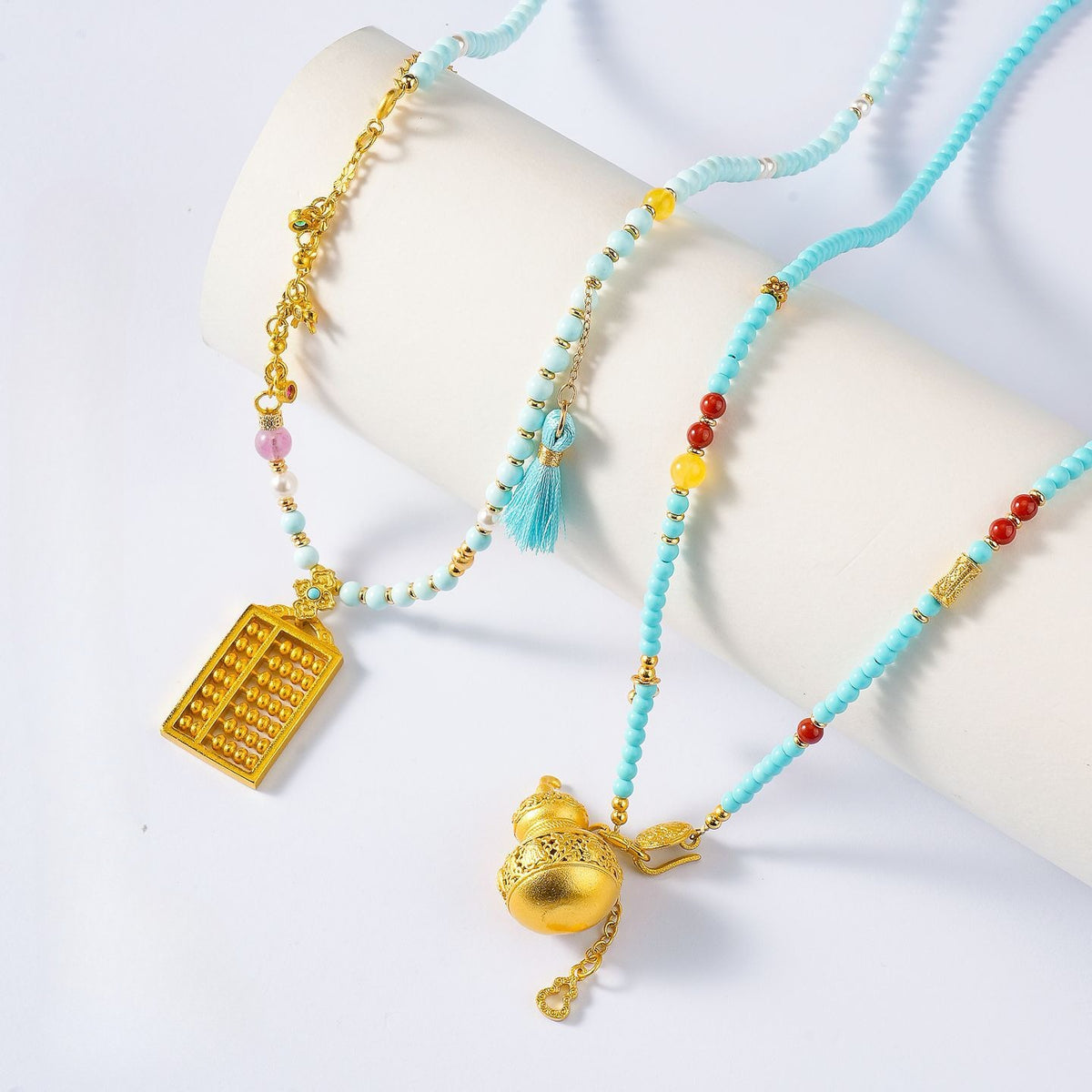 Gold-Tone Gourd Turquoise Necklace