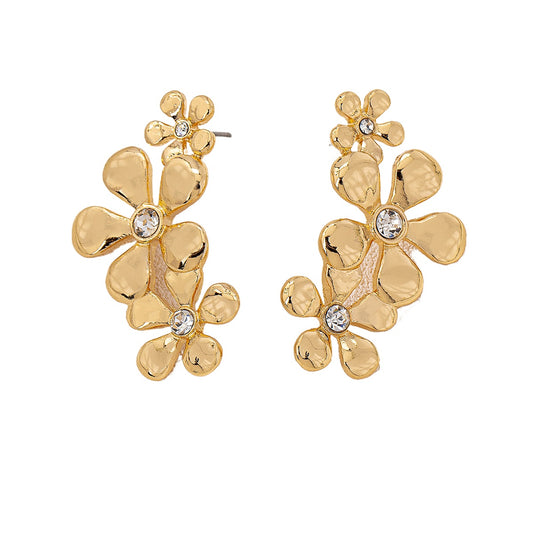 Planderful Vienna Verve Earrings – Elegant Zircon-Encrusted Five-Leaf Flower Design