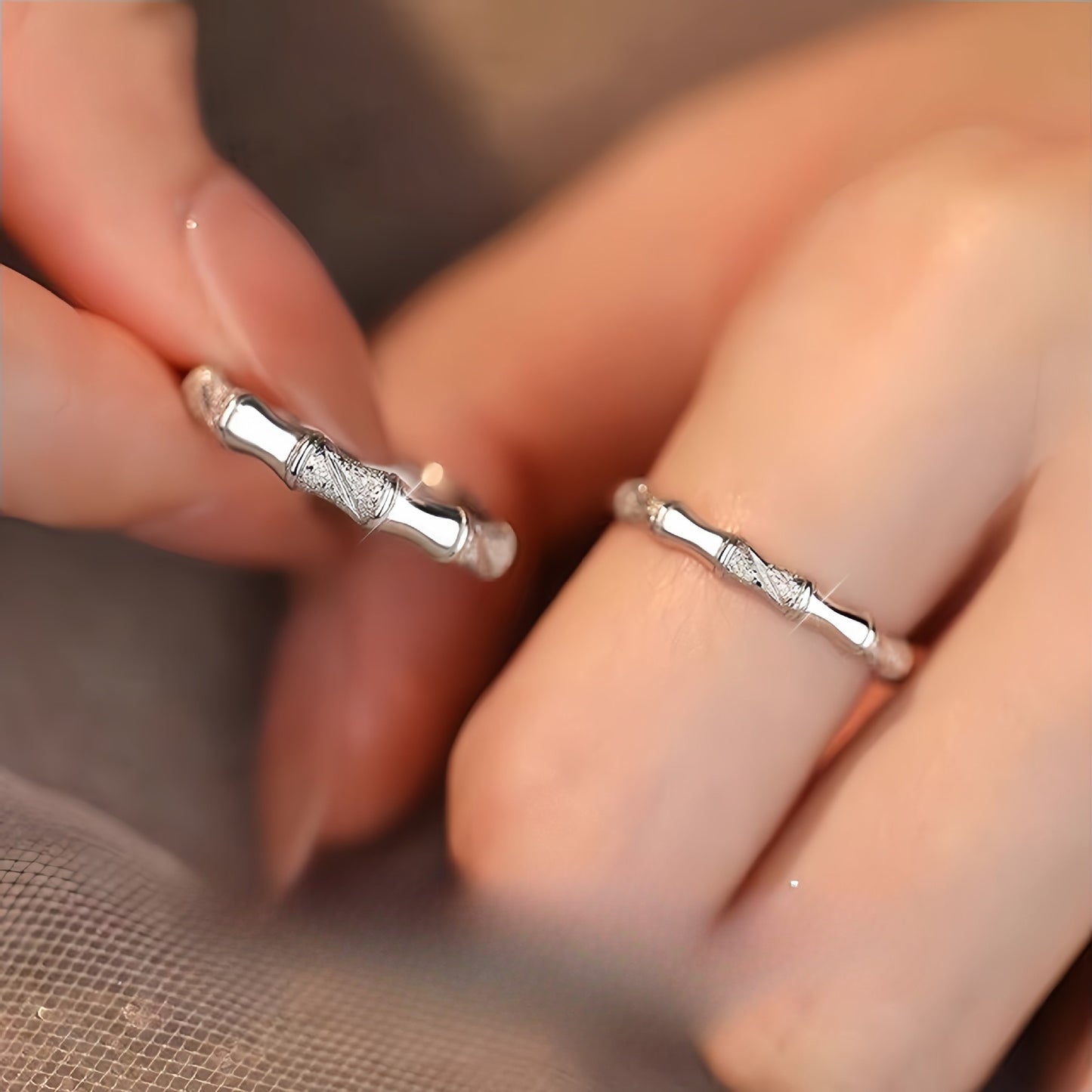 Sterling Silver Bamboo Couple Ring Unisex Adjustable Opening For Couples By Planderful Everyday Genie