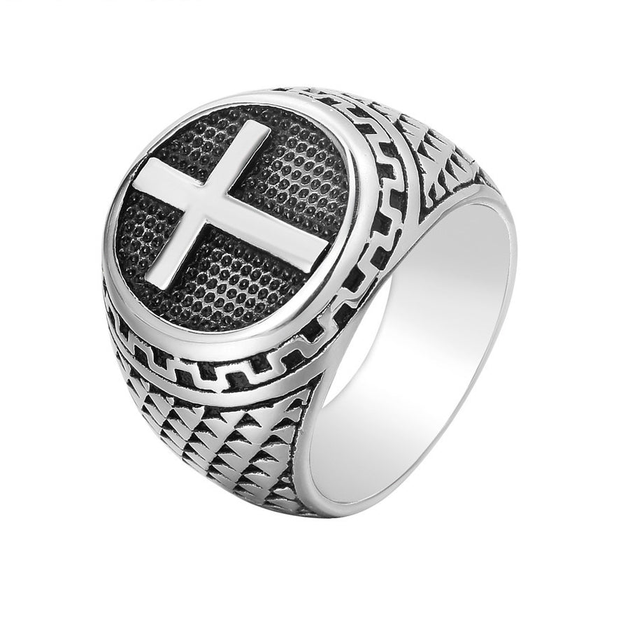 Latin Cross Round Titanium Steel Ring for Men