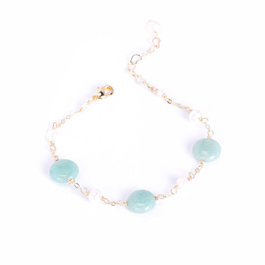 Personalized Handcrafted Aventurine Jade and Freshwater Pearl Bracelet for Women