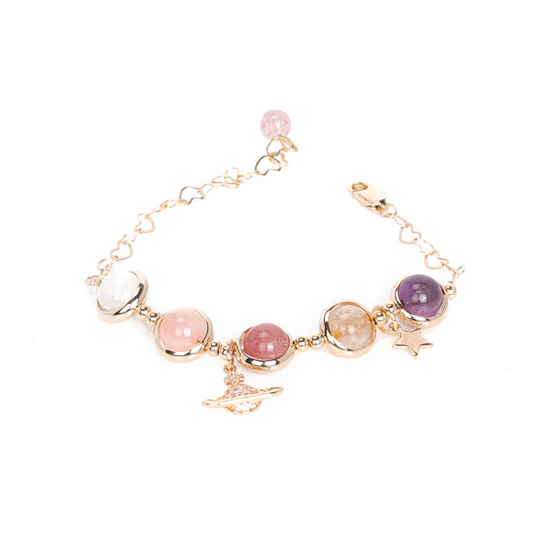 Crystal Strawberry Fortune's Favor Bracelet with Sterling Silver and Peach Blossom Amethyst - Ideal Gift for Girlfriends