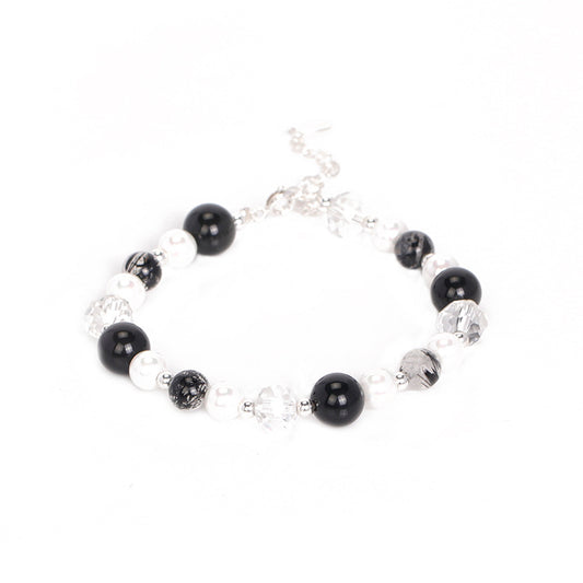 Fortune's Favor Sterling Silver Crystal and Obsidian Pearl Bracelet